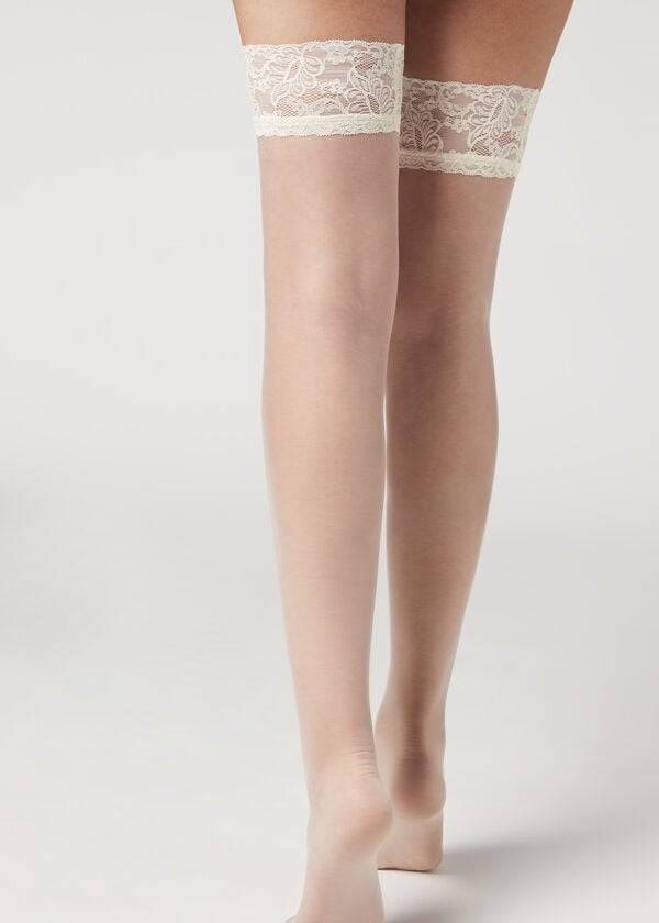 Calzedonia 8 Denier Ultra Sheer Thigh-Highs rosa Ženske Stockings Bijele | HR2932OR