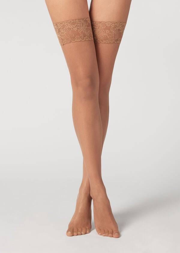 Calzedonia 8 Denier Ultra Sheer Thigh-Highs Ženske Stockings Smeđe | HR2934UT