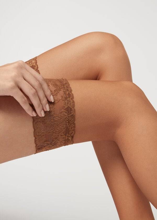 Calzedonia 8 Denier Ultra Sheer Thigh-Highs Ženske Stockings Bež | HR2935YU