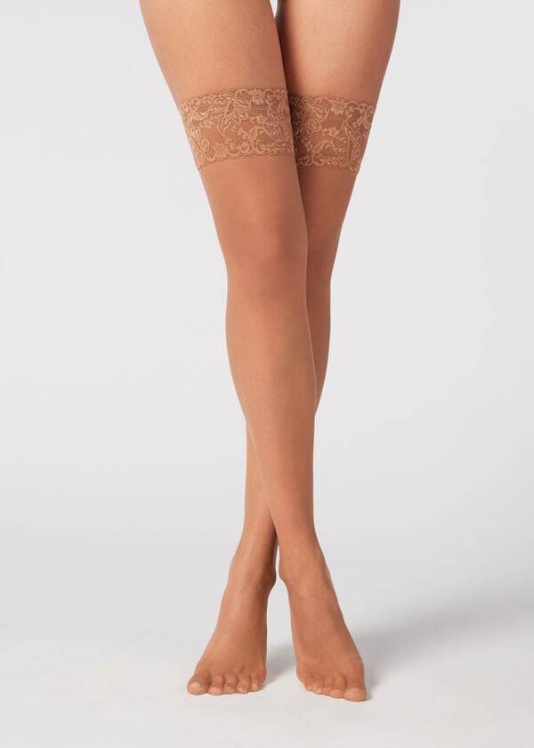 Calzedonia 8 Denier Ultra Sheer Thigh-Highs Ženske Stockings Bež Smeđe | HR2937RW