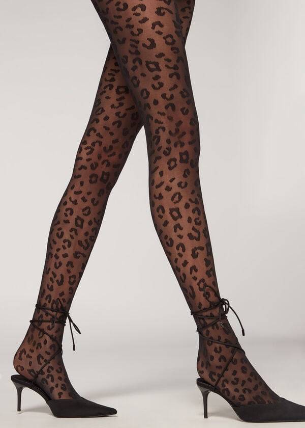 Calzedonia Animal Pattern 30 Denier Sheer Patterned Ženske Hulahopke Crne | HR3107WY