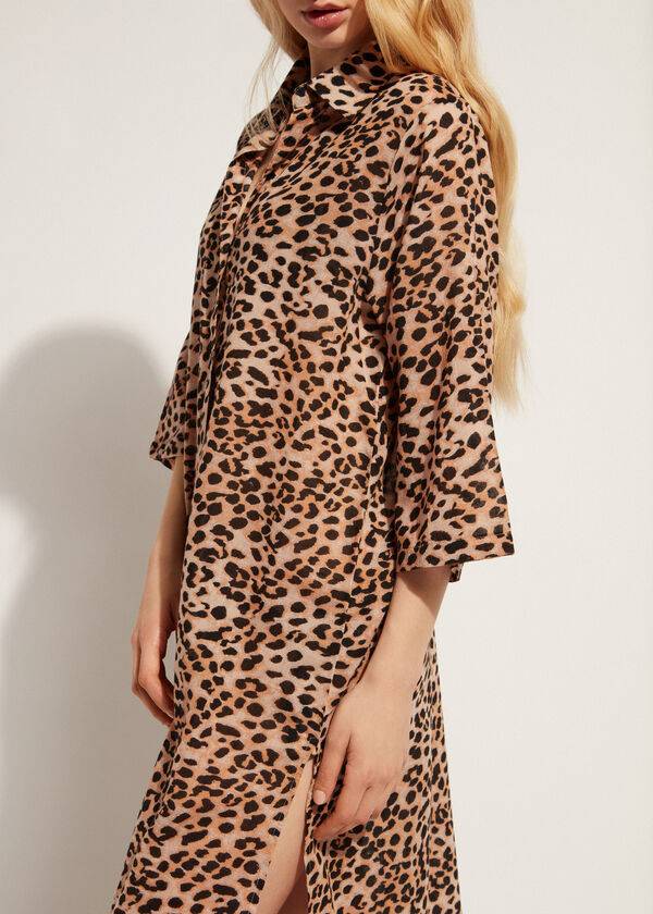 Calzedonia Animal Patterned Midi Shirt Ženske Cover Ups Smeđe | HR2124XF