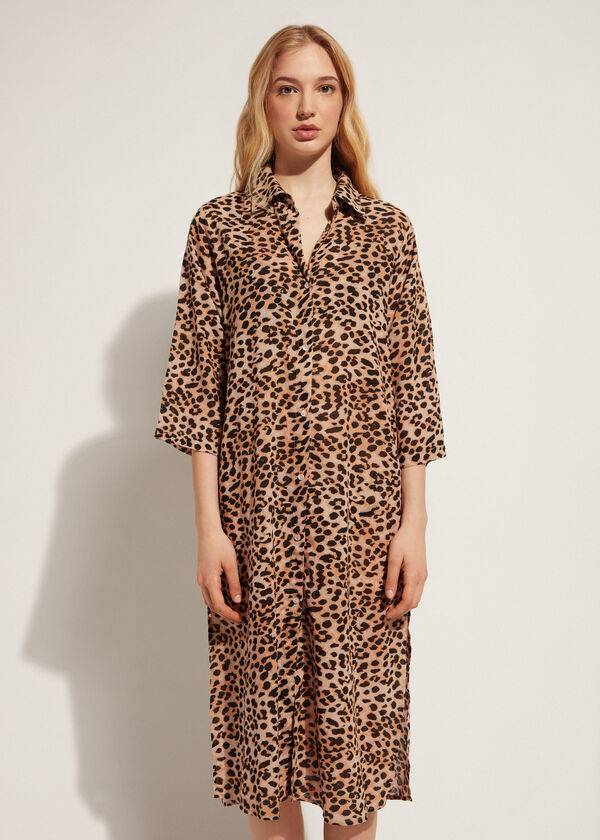 Calzedonia Animal Patterned Midi Shirt Ženske Cover Ups Smeđe | HR2124XF