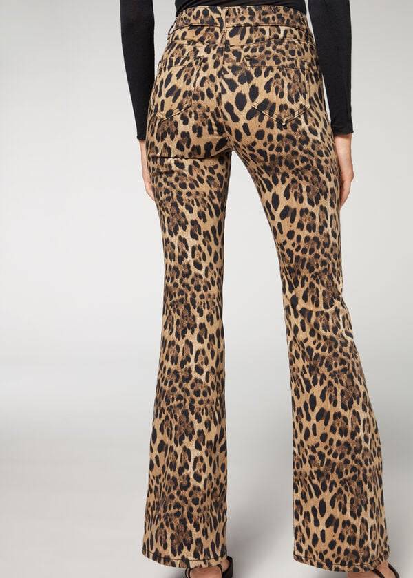 Calzedonia Animal Print Flared Ženske Hlače Smeđe | HR1478NB