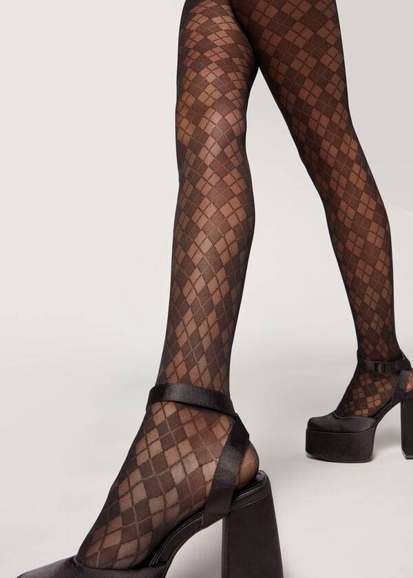 Calzedonia Argyle 50 Denier Sheer Patterned Ženske Hulahopke Crne | HR3105RW