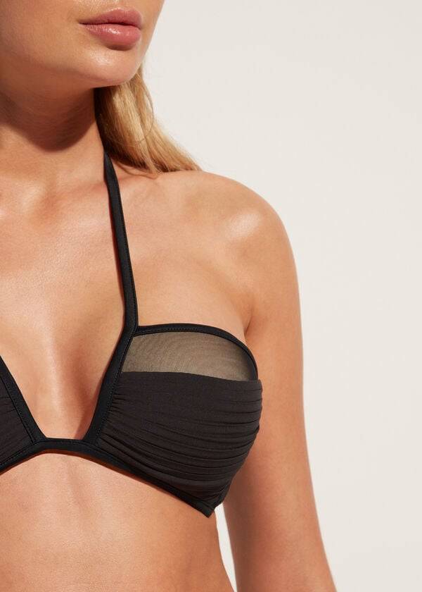 Calzedonia Bandeau Lightly Podstavljena Tokyo Ženske Gornji Dio Bikinija Crne | HR2496SO