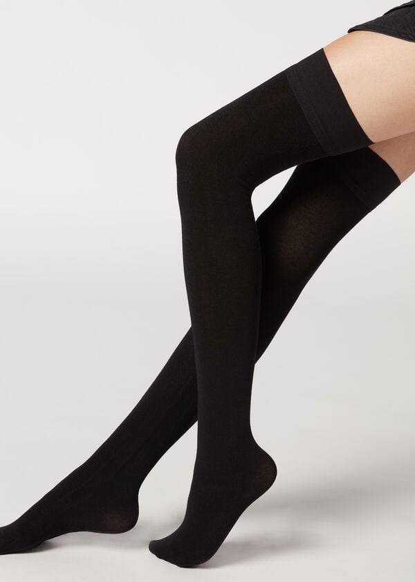 Calzedonia Cashmere Thigh-Highs Ženske Stockings Crne | HR2930AP