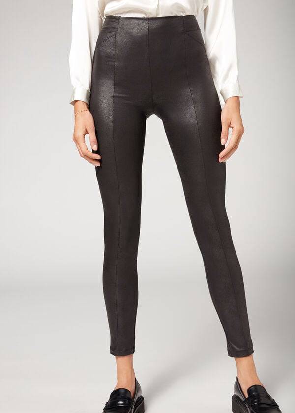 Calzedonia Coated Total Shaper Biker Ženske Tajice Crne | HR1557MA