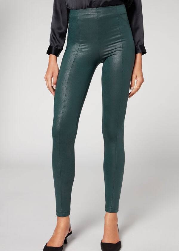 Calzedonia Coated Total Shaper Biker Ženske Tajice Zelene | HR1558QZ