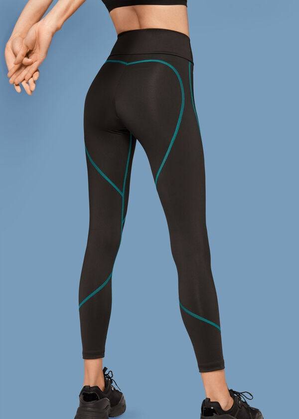 Calzedonia Contrast Seam Performance Athletic Ženske Tajice Crne Zelene | HR1555BC