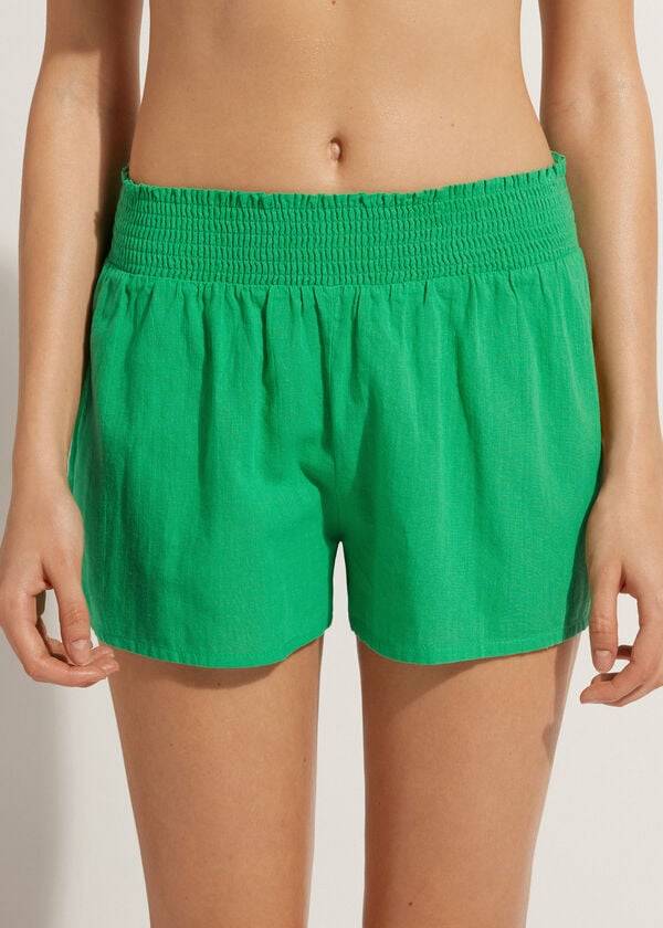 Calzedonia Cotton Shorts Ženske Cover Ups Zelene | HR2065FM