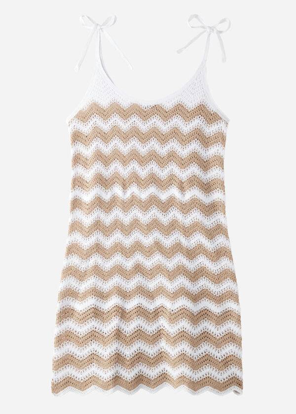 Calzedonia Crochet Dress with Chevron Motif Ženske Cover Ups Bijele Bež | HR2119HK