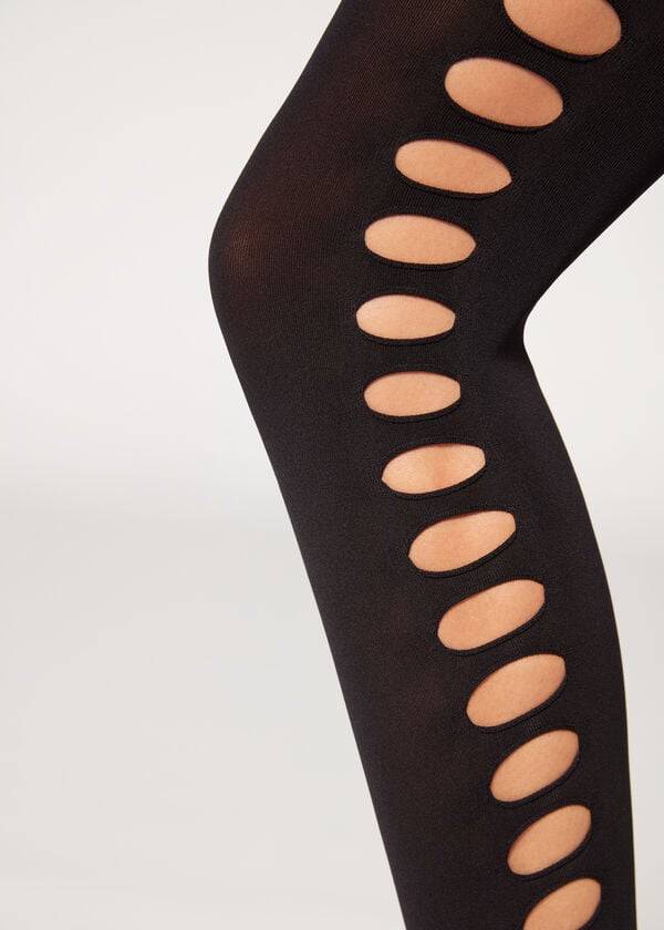 Calzedonia Cut-Out Opaque 90 Denier Patterned Ženske Hulahopke Crne | HR3100OR