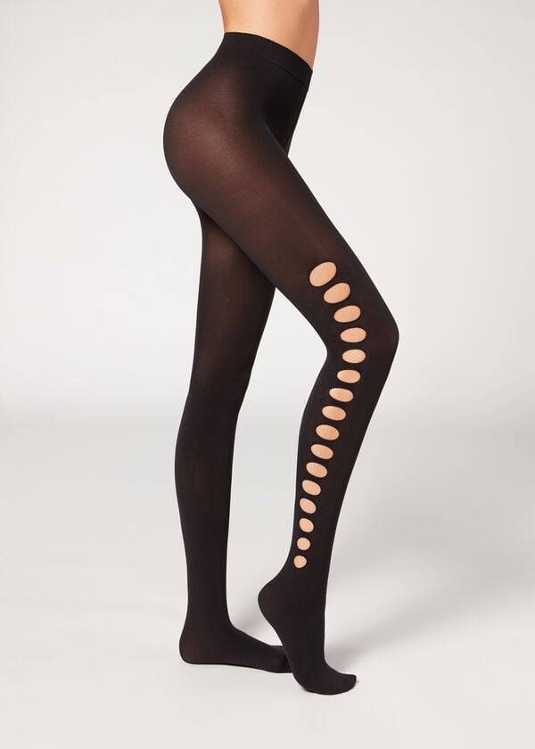 Calzedonia Cut-Out Opaque 90 Denier Patterned Ženske Hulahopke Crne | HR3100OR