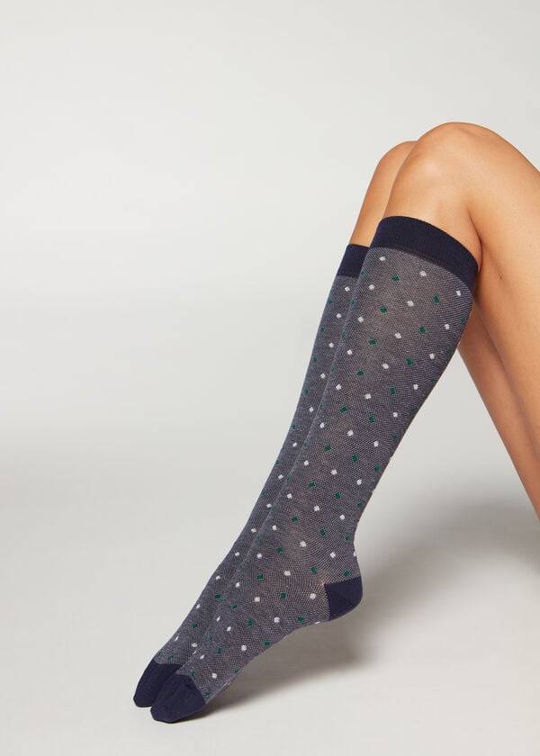 Calzedonia Dot-Pattern Long Ženske Čarape Plave | HR1950EX