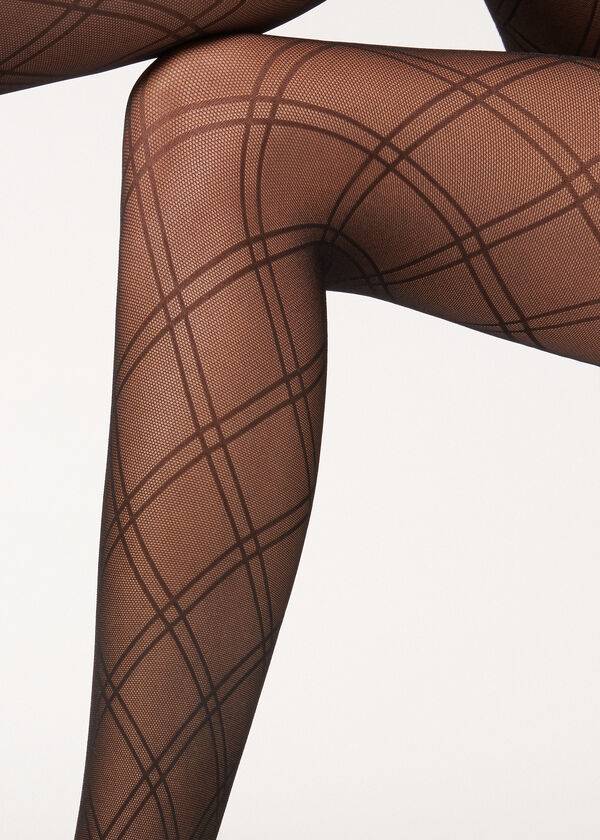 Calzedonia Double Diamond Motif Fishnet Patterned Ženske Hulahopke Crne | HR3096DN