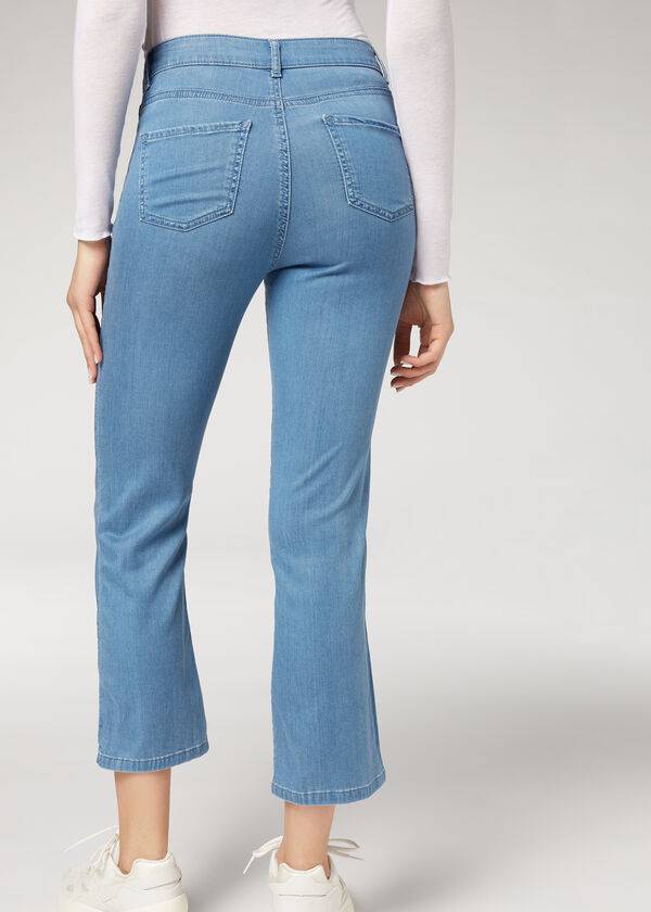 Calzedonia Eco Light Flared Cropped Denim Ženske Traperice Plave | HR1621SO