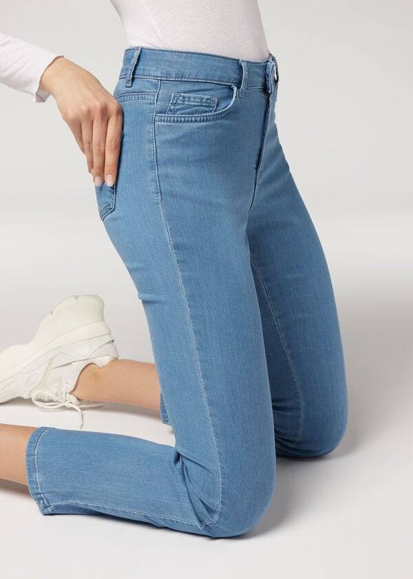 Calzedonia Eco Light Flared Cropped Denim Ženske Traperice Plave | HR1621SO