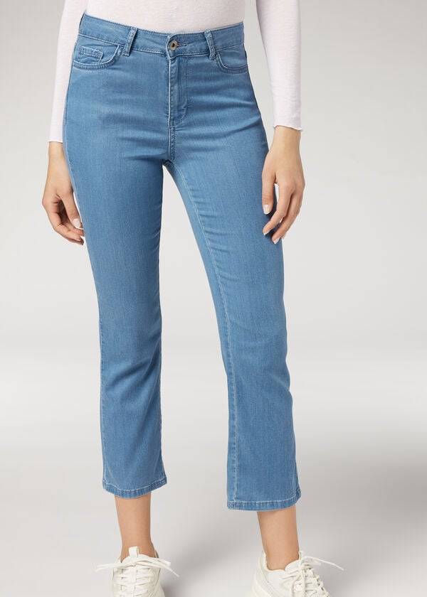 Calzedonia Eco Light Flared Cropped Denim Ženske Traperice Plave | HR1621SO