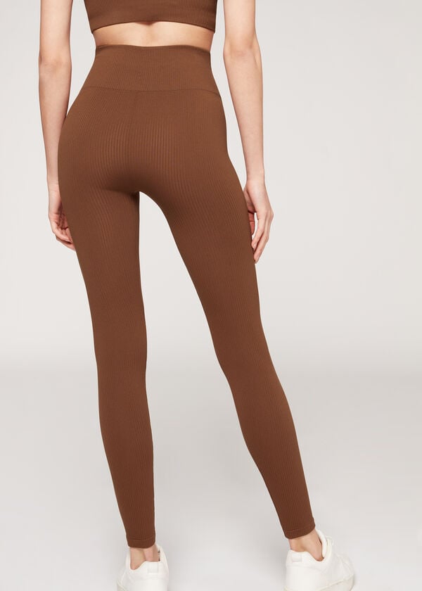 Calzedonia Fine Rebrasti Seamless Sport Ženske Tajice Smeđe | HR1542AP