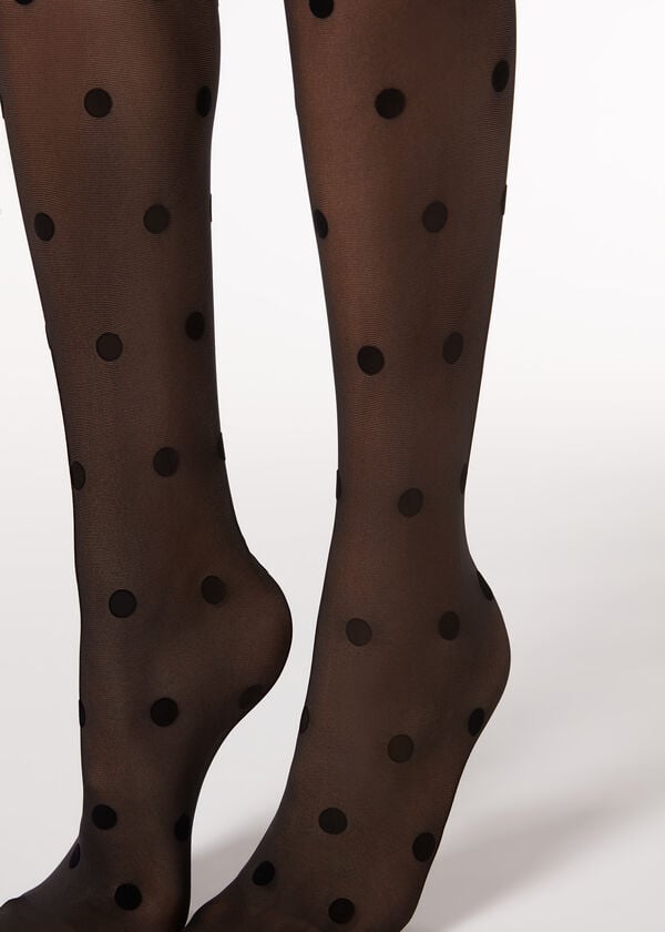 Calzedonia Flocked Dots Sheer 30 Denier Ženske Hulahopke Crne | HR2968NB