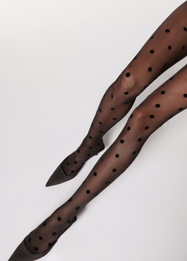 Calzedonia Flocked Dots Sheer 30 Denier Ženske Hulahopke Crne | HR2968NB