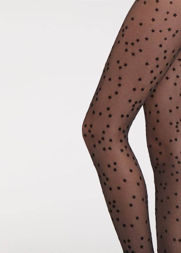 Calzedonia Flocked Stars 30 Denier Sheer Ženske Hulahopke Crne | HR2967MA