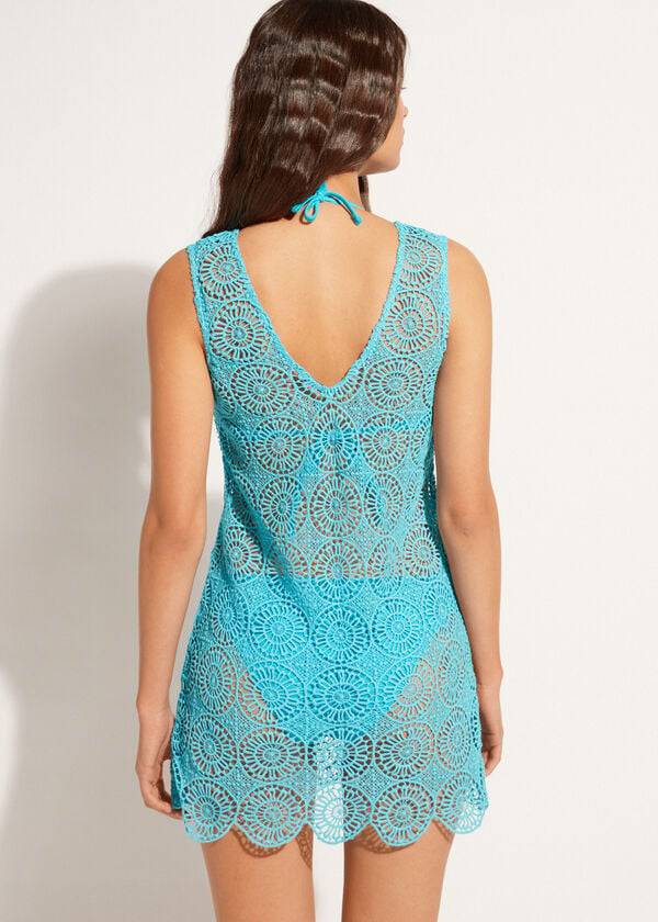 Calzedonia Geometric Crochet Dress Ženske Cover Ups Tirkizne | HR2107RW