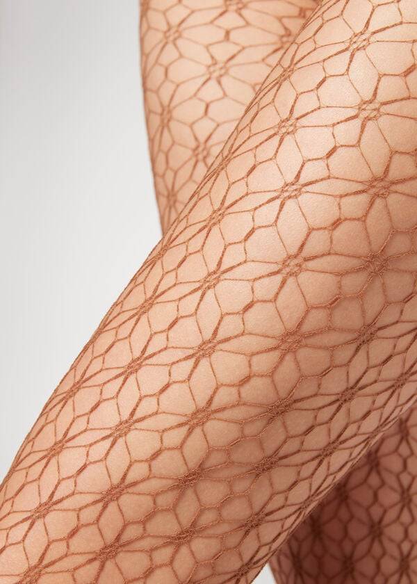 Calzedonia Geometric-Motif Fishnet Patterned Ženske Hulahopke Bež | HR3089ZG