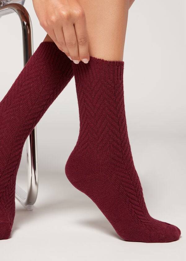 Calzedonia Herringbone Cashmere Short Ženske Čarape Bordo | HR1747IS