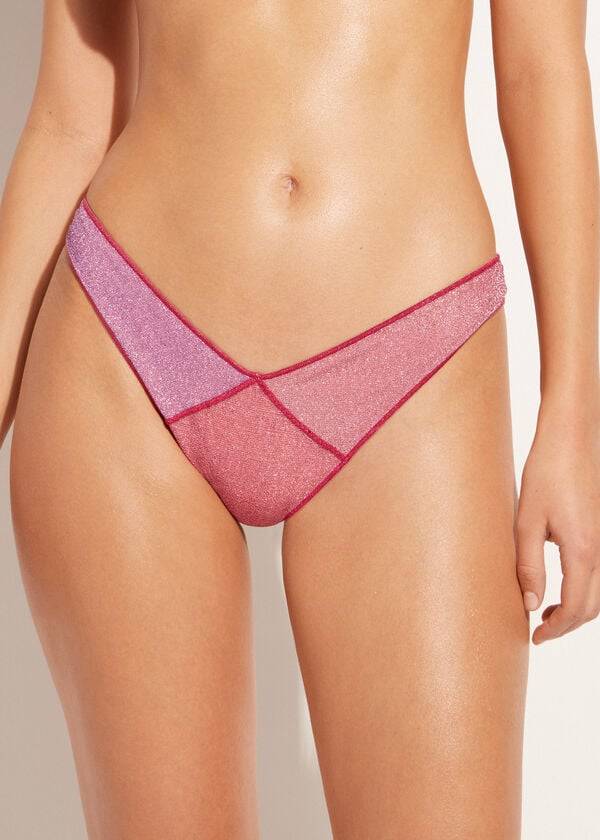 Calzedonia High Cut Brazilian Lamé Lisbona Ženske Donji Dio Bikinija Roze | HR2799MA