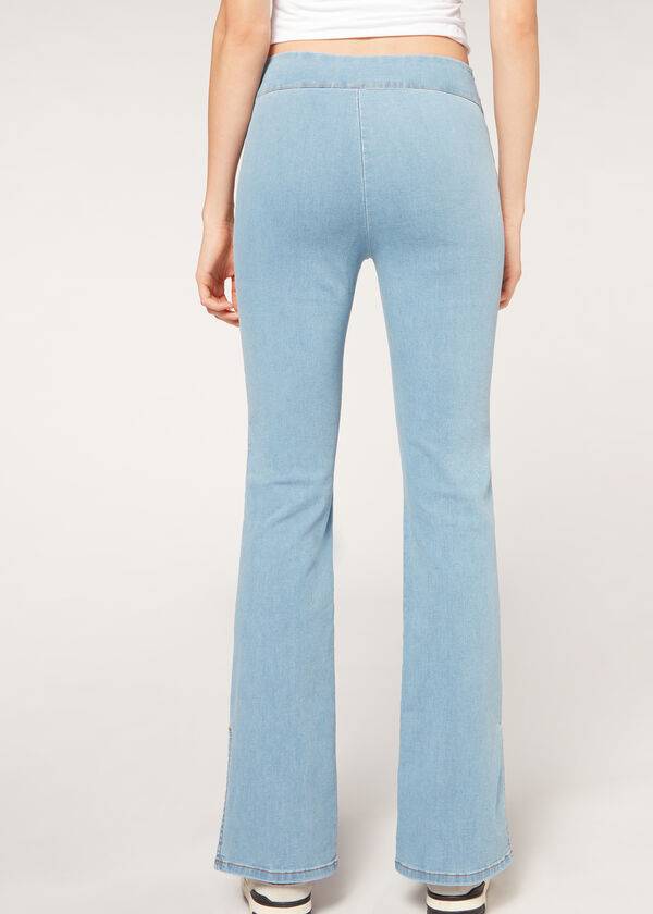 Calzedonia High-Waist Flared in Denim with Slits Ženske Tajice Plave | HR1531MA