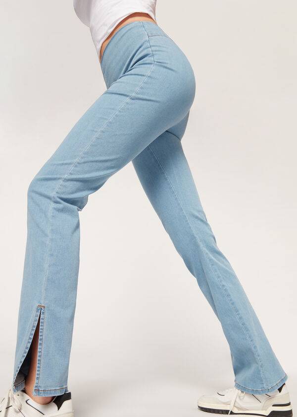 Calzedonia High-Waist Flared in Denim with Slits Ženske Tajice Plave | HR1531MA