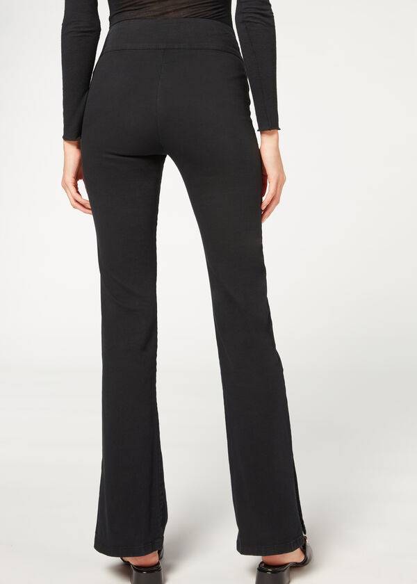 Calzedonia High-Waist Flared in Denim with Slits Ženske Tajice Crne | HR1532QZ