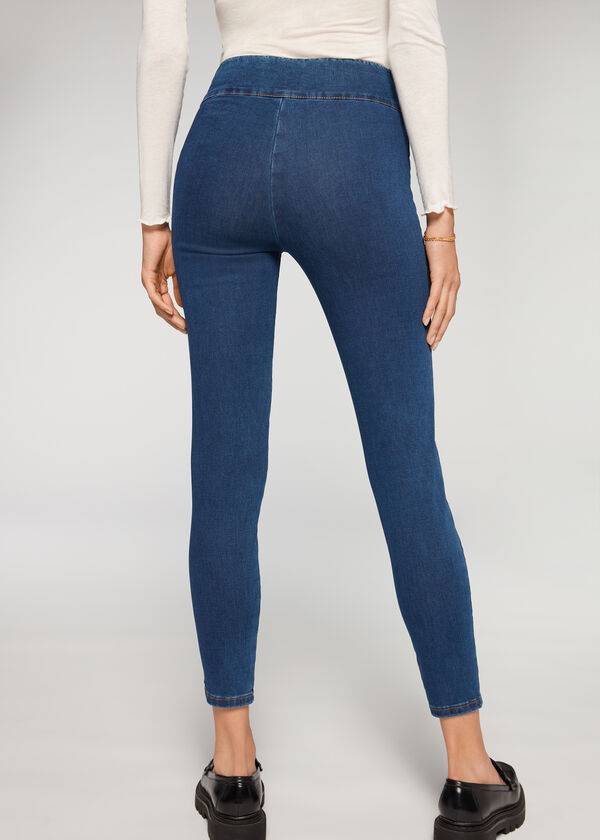 Calzedonia High Waist Mršav Denim Ženske Tajice Plave | HR1533WY