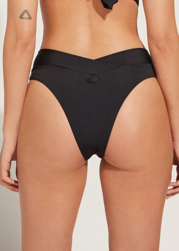 Calzedonia High-Waist V-Cut Brazilian Indonesia Eco Ženske Donji Dio Bikinija Crne | HR2725EX