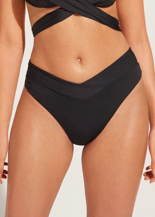 Calzedonia High-Waist V-Cut Brazilian Indonesia Eco Ženske Donji Dio Bikinija Crne | HR2725EX