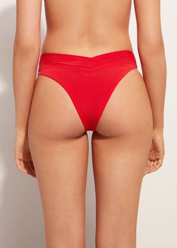 Calzedonia High-Waist V-Cut Brazilian Indonesia Ženske Donji Dio Bikinija Crvene | HR2726WY