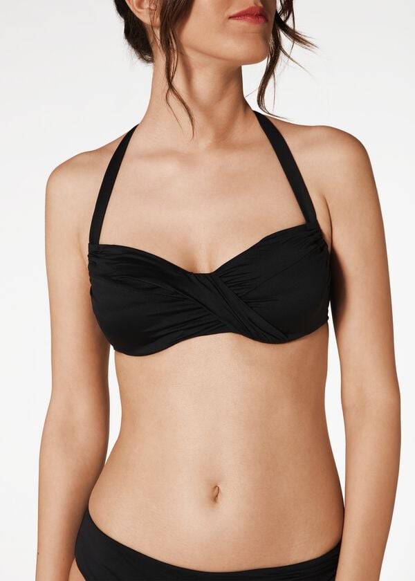 Calzedonia Indonesia C-Cup Balconette Drawstring Ženske Gornji Dio Bikinija Crne | HR2420PQ