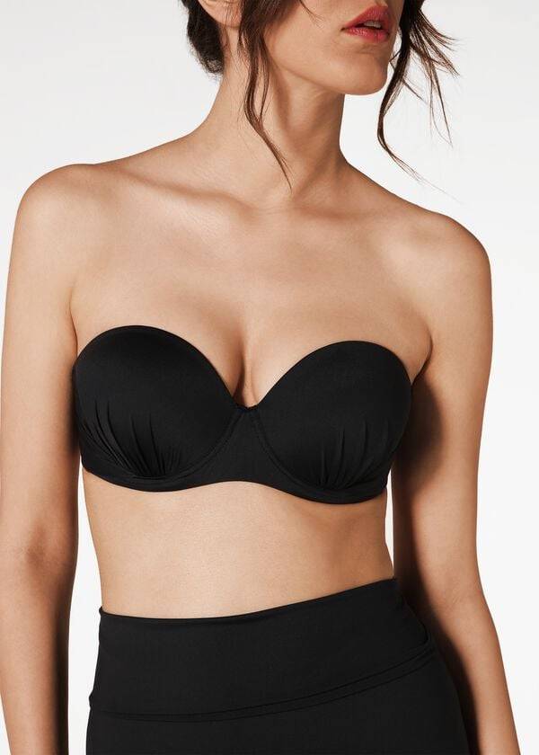 Calzedonia Indonesia Push-Up Bandeau Ženske Gornji Dio Bikinija Crne | HR2416FM