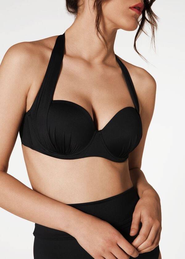 Calzedonia Indonesia Push-Up Bandeau Ženske Gornji Dio Bikinija Crne | HR2416FM