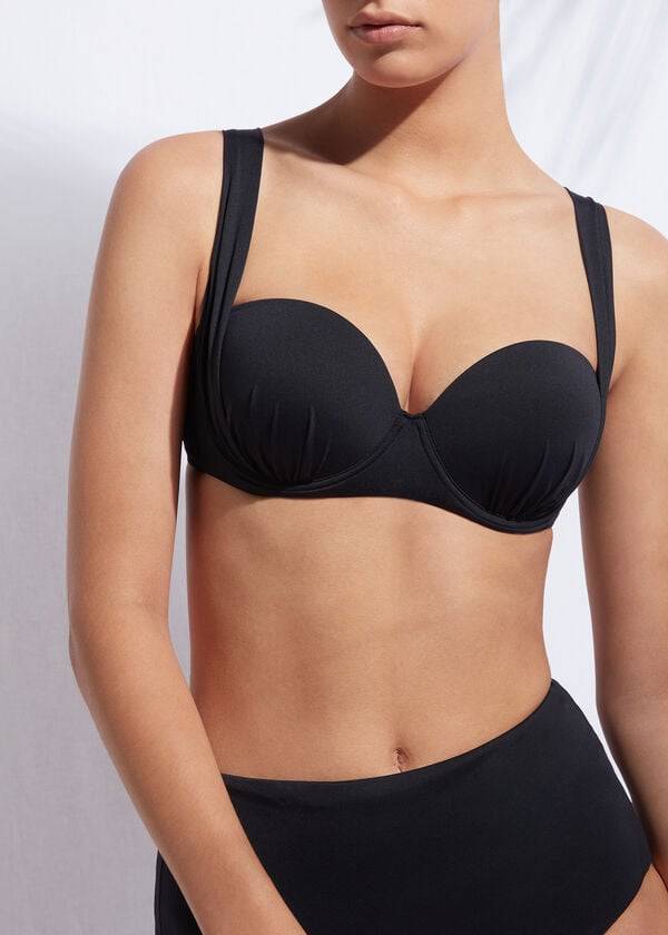 Calzedonia Indonesia Push-Up Bandeau Ženske Gornji Dio Bikinija Crne | HR2416FM