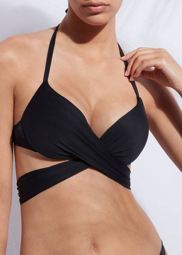 Calzedonia Indonesia Push Up Criss-Cross Straps Ženske Gornji Dio Bikinija Crne | HR2417DN