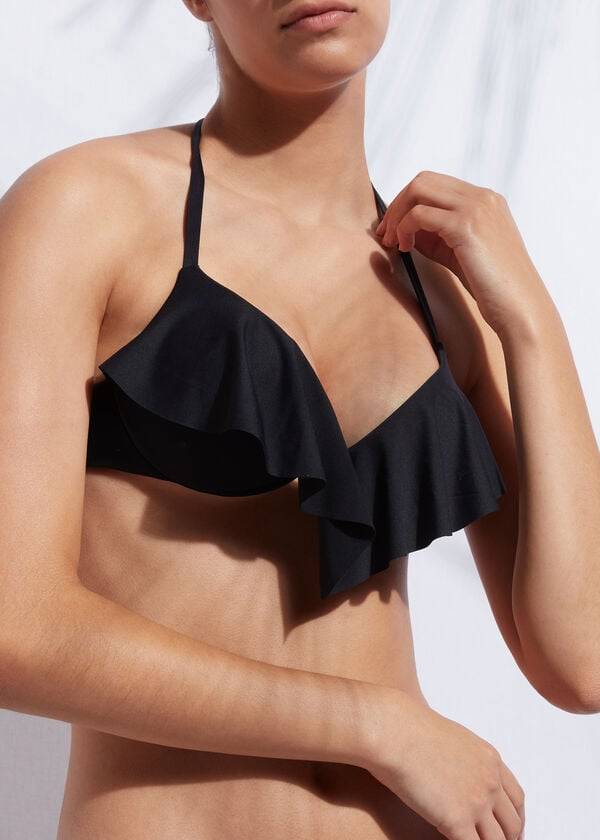 Calzedonia Indonesia Ultra Push Up Ruffle Ženske Gornji Dio Bikinija Crne | HR2415GL