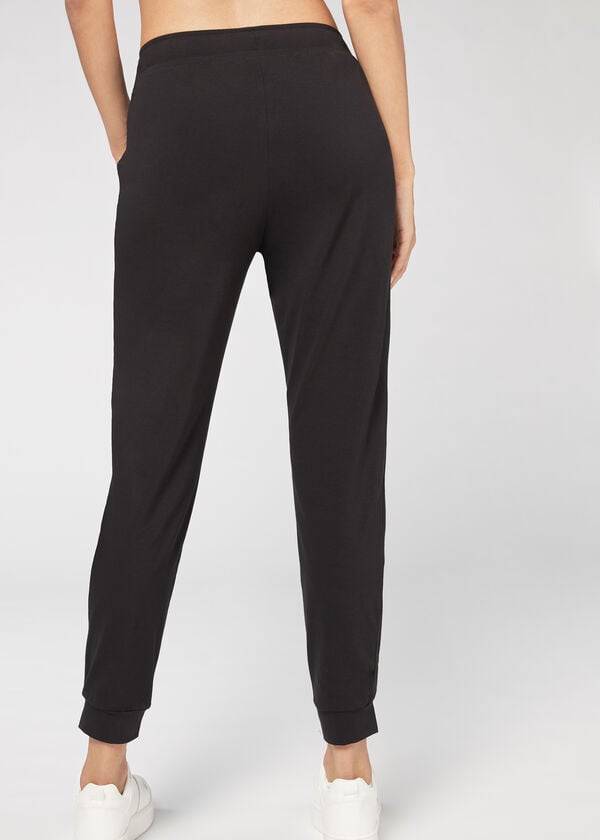 Calzedonia Jogger in Ultra Light Supima Cotton Ženske Hlače Crne | HR1457RW