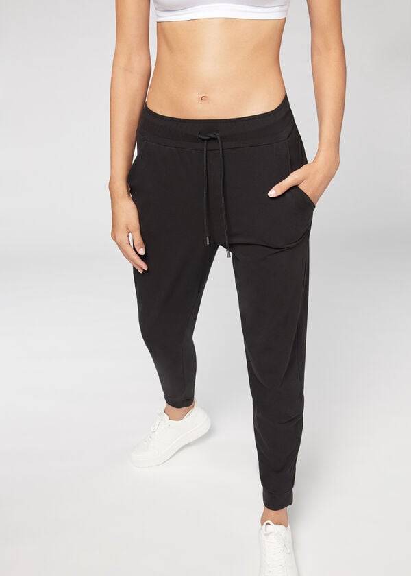 Calzedonia Jogger in Ultra Light Supima Cotton Ženske Hlače Crne | HR1457RW