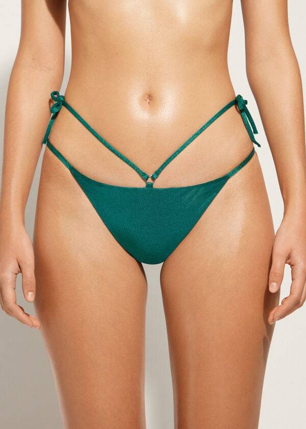 Calzedonia Lamé Brazilian Side String Hollywood Ženske Donji Dio Bikinija Zelene | HR2705TV