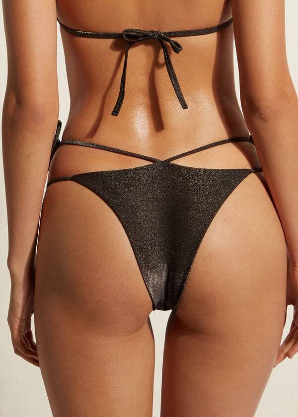 Calzedonia Lamé Brazilian Side String Hollywood Ženske Donji Dio Bikinija Crne | HR2706RW