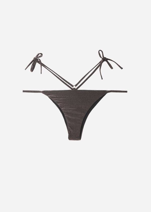 Calzedonia Lamé Brazilian Side String Hollywood Ženske Donji Dio Bikinija Crne | HR2706RW