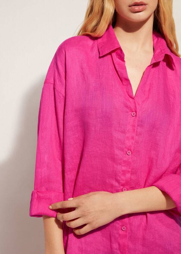 Calzedonia Linen Shirt Ženske Cover Ups Roze | HR2095KI